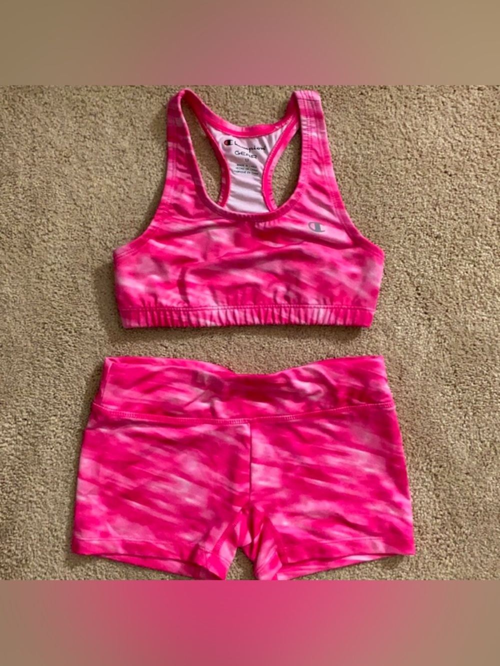 Champion Matching Pink Tye-Dye Sports Bra & Shorts Set Girls Medium